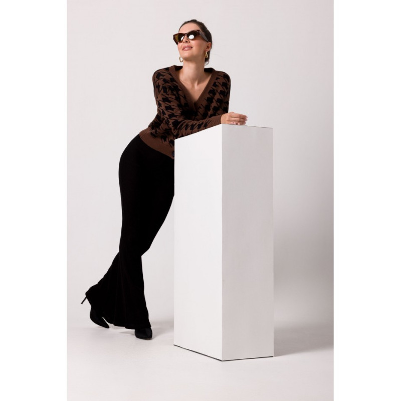 BK104 Buttoned cardigan with houndstooth patern - brown 2