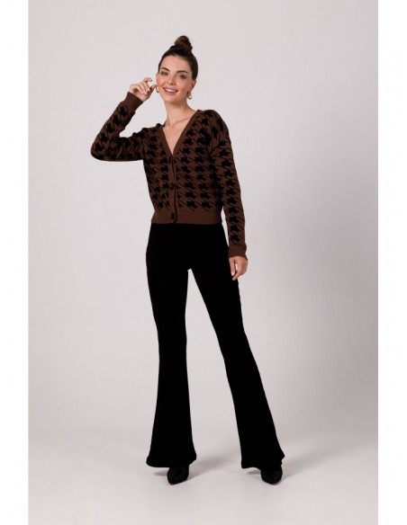 BK104 Buttoned cardigan with houndstooth patern - brown