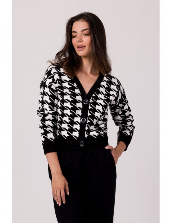 BK104 Buttoned cardigan with houndstooth patern - black