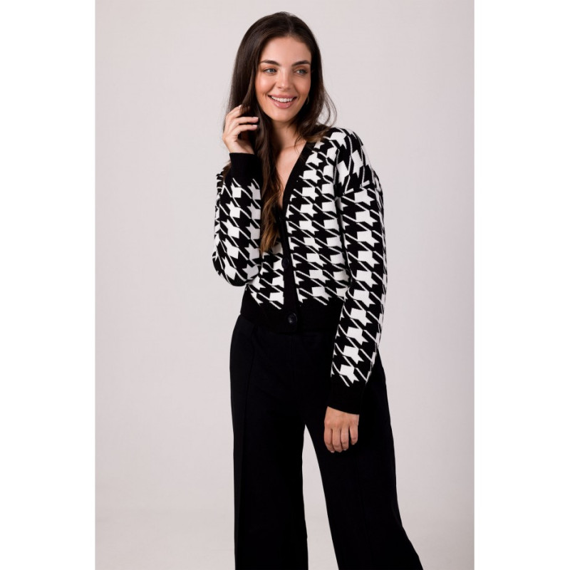 BK104 Buttoned cardigan with houndstooth patern - black 2