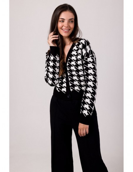 BK104 Buttoned cardigan with houndstooth patern - black