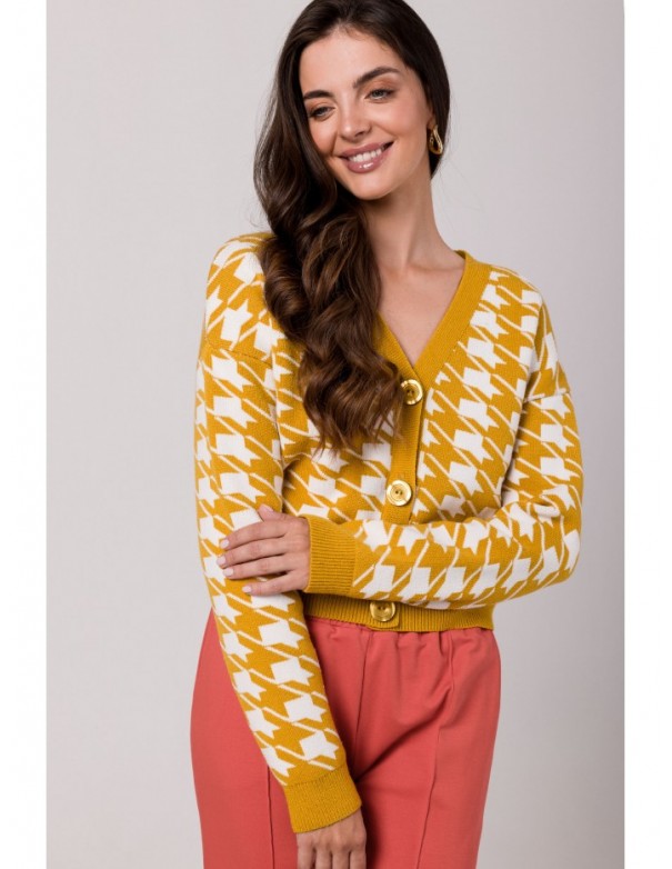 BK104 Buttoned cardigan with houndstooth patern - honey