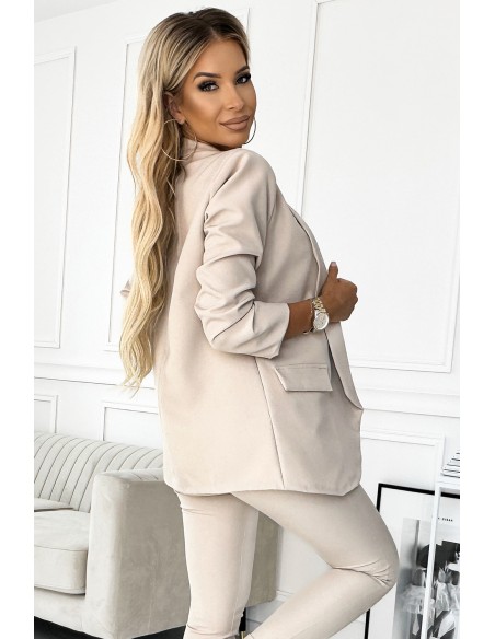  492-1 Elegant set - jacket and trousers with a belt - beige 