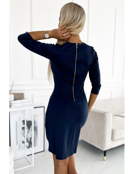  420-4 MARY Dress with gold zippers - Navy blue 