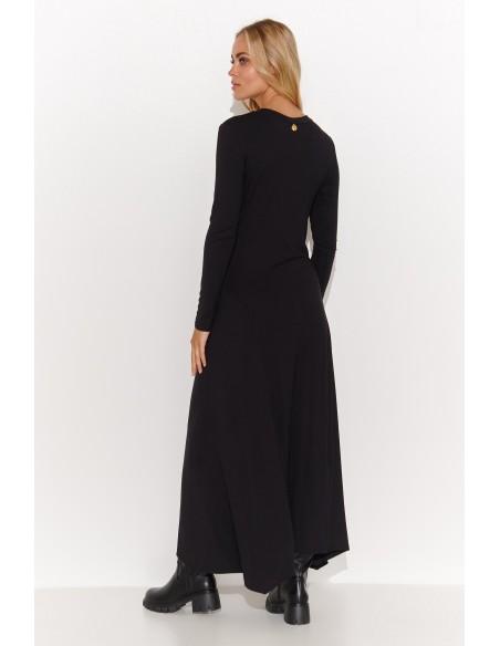 Długa sukienka dzianinowa z wiskozy czarna M809