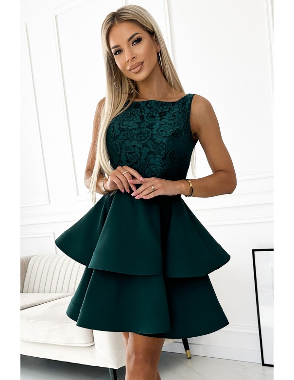  205-4 LAURA flared dress with lace - green 