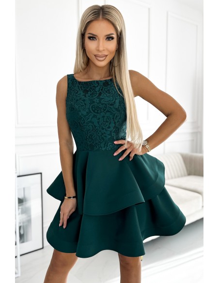  205-4 LAURA flared dress with lace - green 