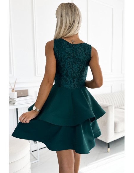  205-4 LAURA flared dress with lace - green 