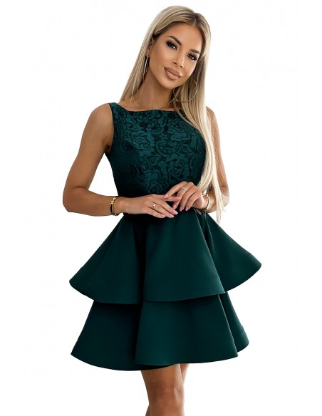  205-4 LAURA flared dress with lace - green 