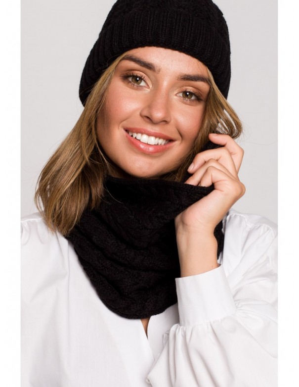 BK082 Braid knit circle scarf - black