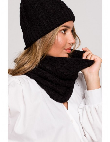 BK082 Braid knit circle scarf - black