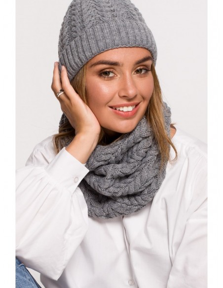 BK082 Braid knit circle scarf - grey