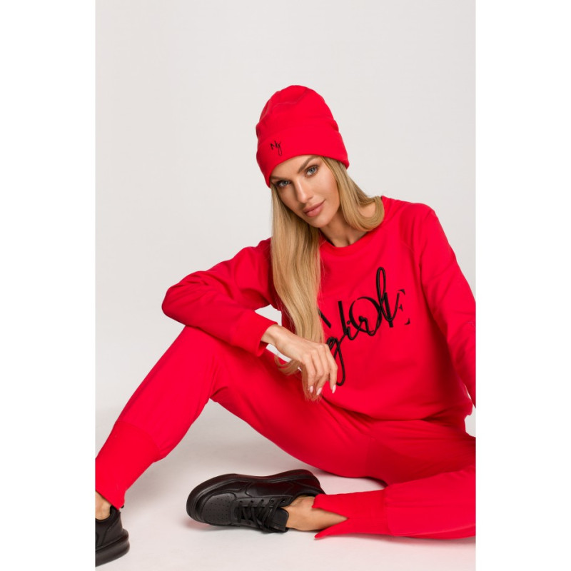 M709 Ribbed beanie with embroidery - red 2
