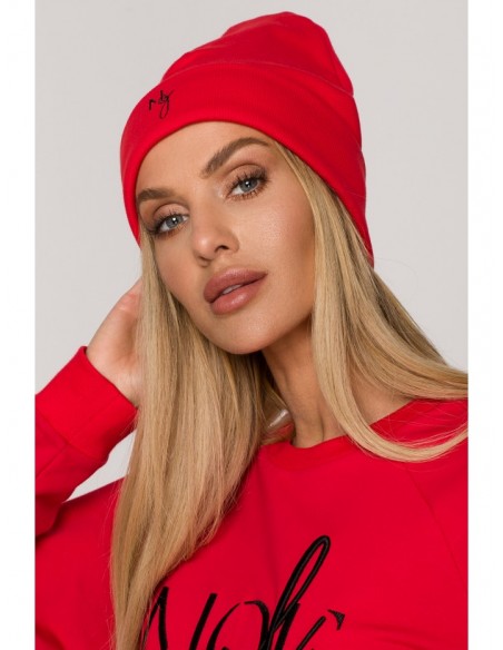 M709 Ribbed beanie with embroidery - red