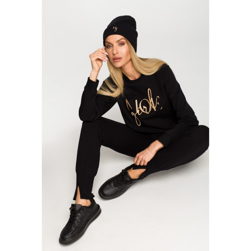 M709 Ribbed beanie with embroidery - black 2
