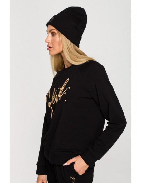 M709 Ribbed beanie with embroidery - black