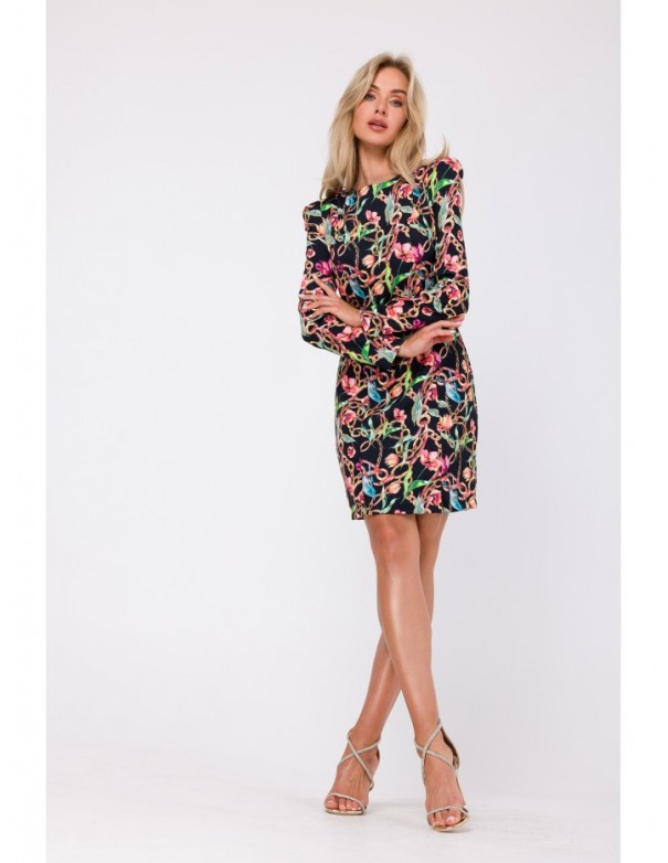 M756 Print dress with modeling stitching - model 2