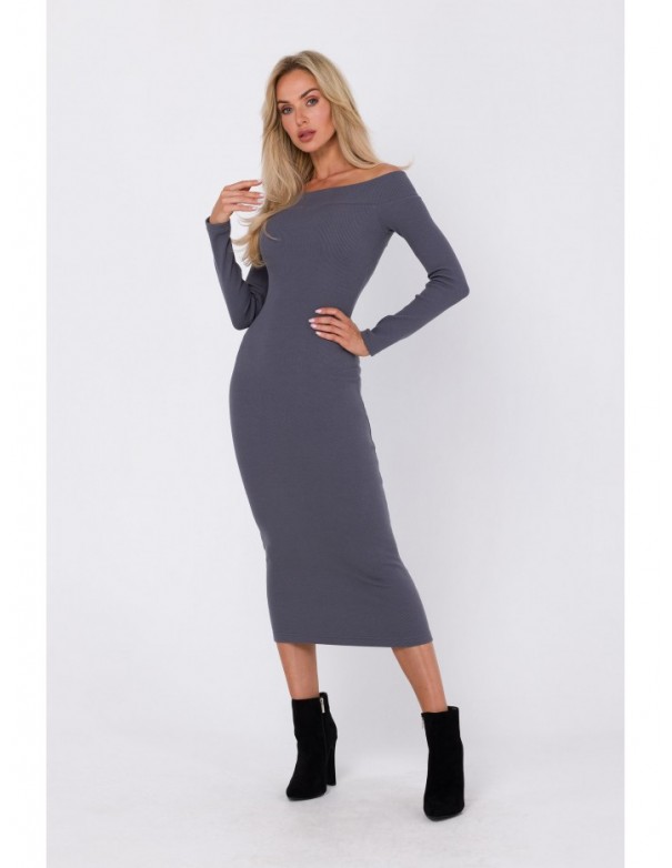 M757 Bodycon dress off shoulder detail - anthracite