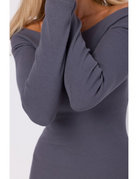 M757 Bodycon dress off shoulder detail - anthracite