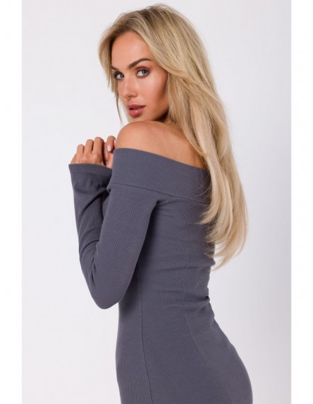 M757 Bodycon dress off shoulder detail - anthracite