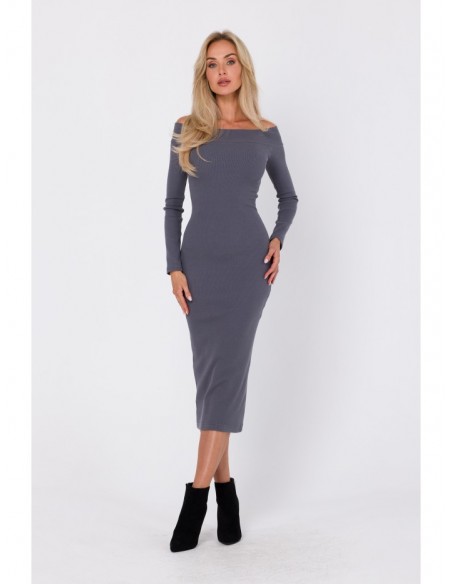 M757 Bodycon dress off shoulder detail - anthracite