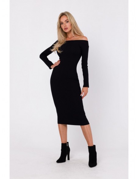 M757 Bodycon dress off shoulder detail - black