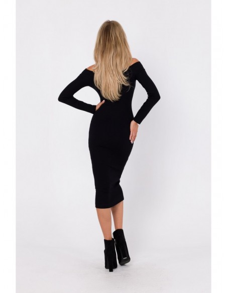 M757 Bodycon dress off shoulder detail - black