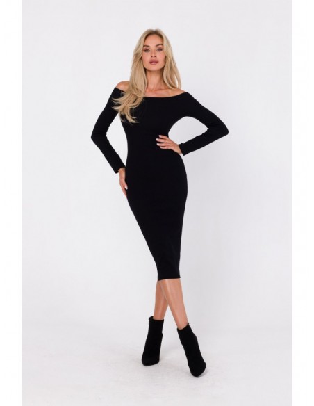 M757 Bodycon dress off shoulder detail - black