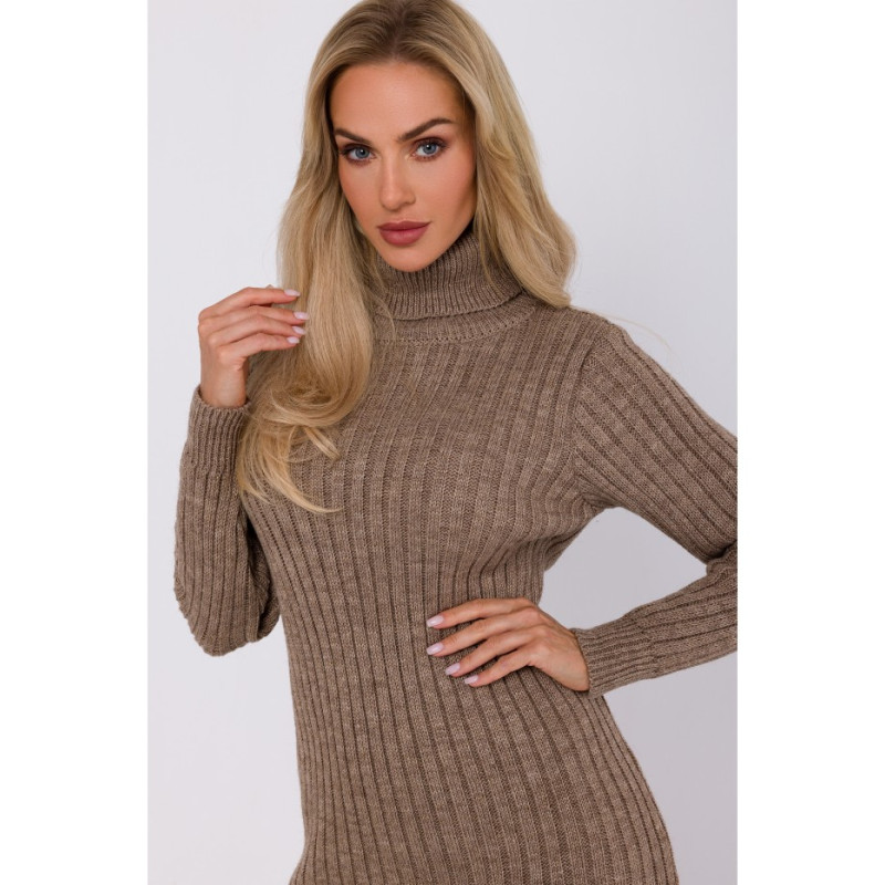 M770 Sweater dress with a high collar - light brown 2