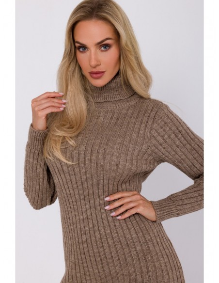 M770 Sweater dress with a high collar - light brown