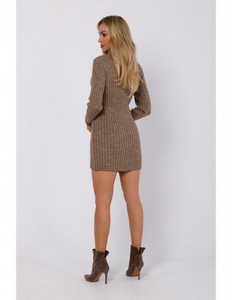 M770 Sweater dress with a high collar - light brown