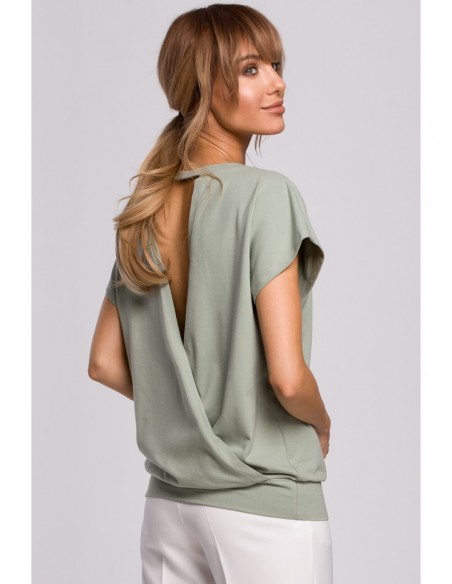 M498 Wrap back short-sleeved top - pistachio