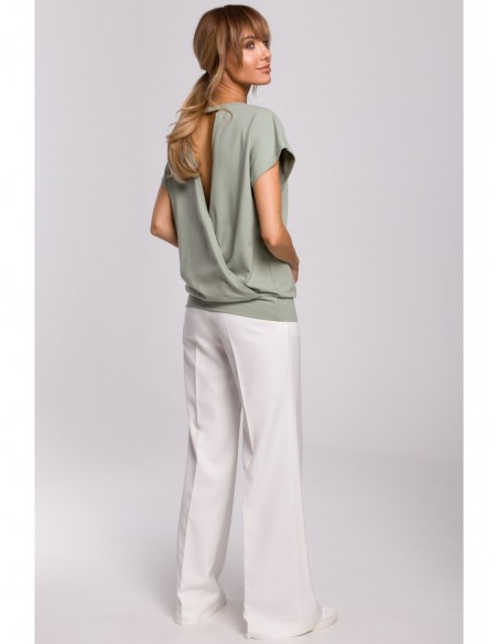 M498 Wrap back short-sleeved top - pistachio