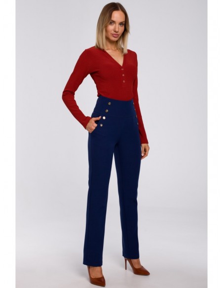 M530 High waisted trousers with decorative press studs - navy blue