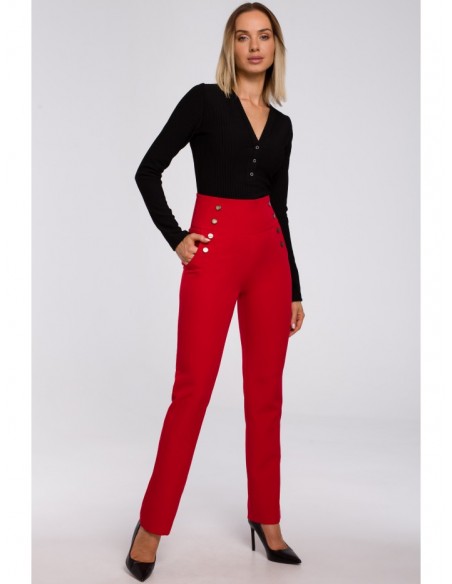 M530 High waisted trousers with decorative press studs - red