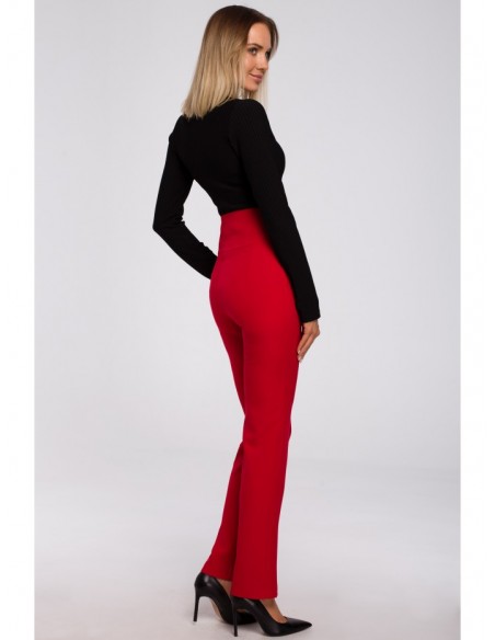 M530 High waisted trousers with decorative press studs - red