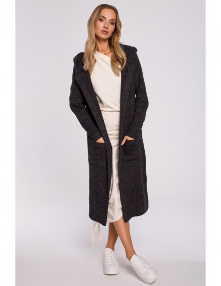 M596 Longline Hooded Cardigan - graphite