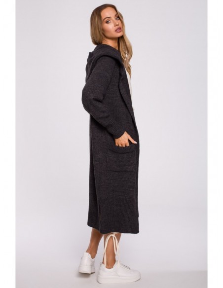 M596 Longline Hooded Cardigan - graphite