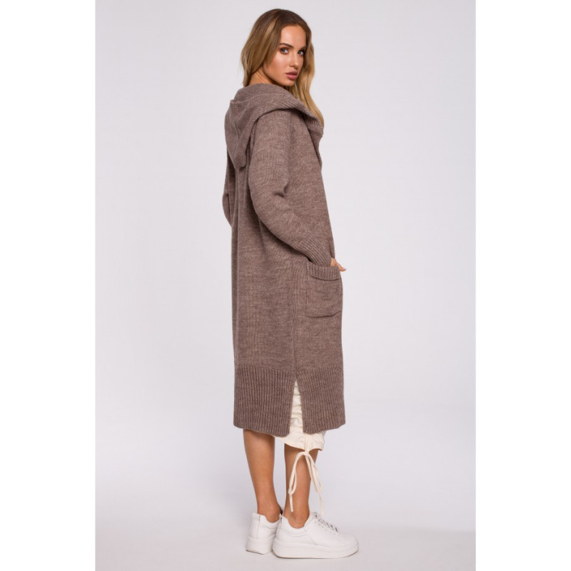 M596 Longline Hooded Cardigan - mocca 2