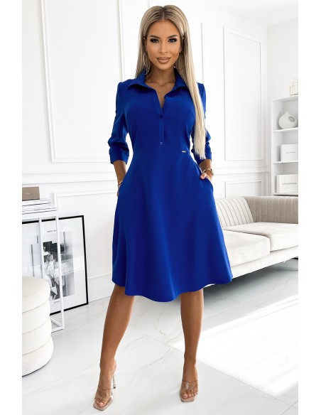  286-6 SANDY Flared shirt dress with a belt - blue 