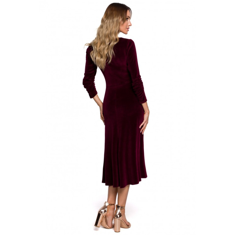 M557 Velvet Midi Dress With Gathered Sleeves - maroon 2