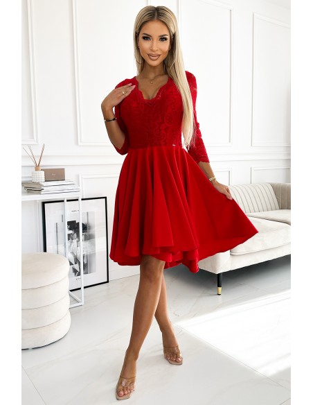  210-16 NICOLLE - dress with lace neckline and longer back - red 