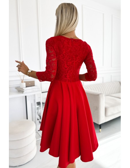  210-16 NICOLLE - dress with lace neckline and longer back - red 