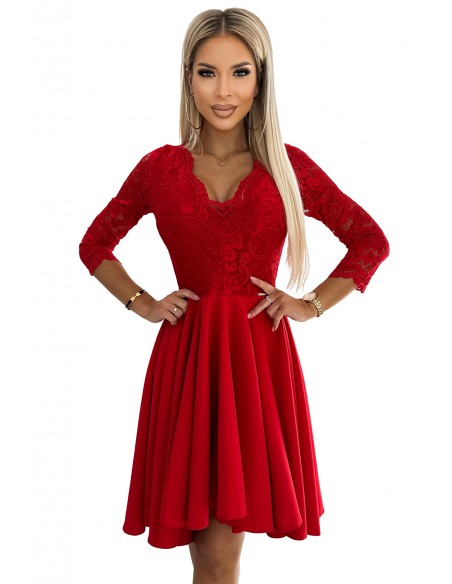  210-16 NICOLLE - dress with lace neckline and longer back - red 