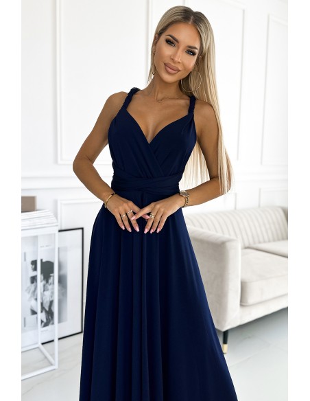  509-1 Elegant long dress tied in many ways - navy blue 