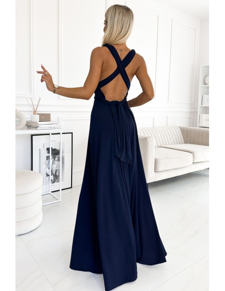  509-1 Elegant long dress tied in many ways - navy blue 