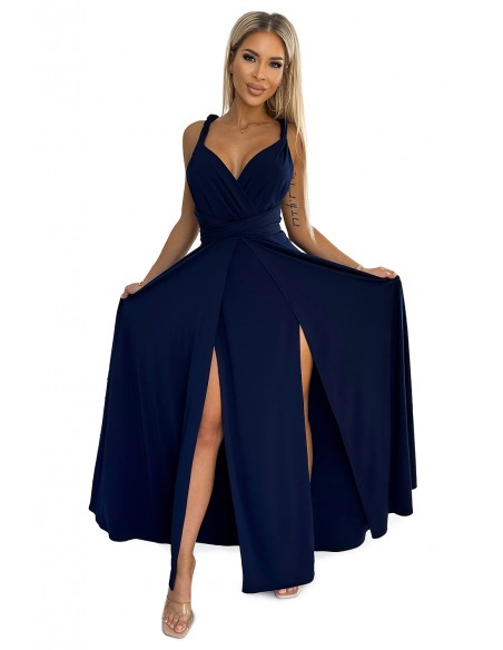  509-1 Elegant long dress tied in many ways - navy blue 