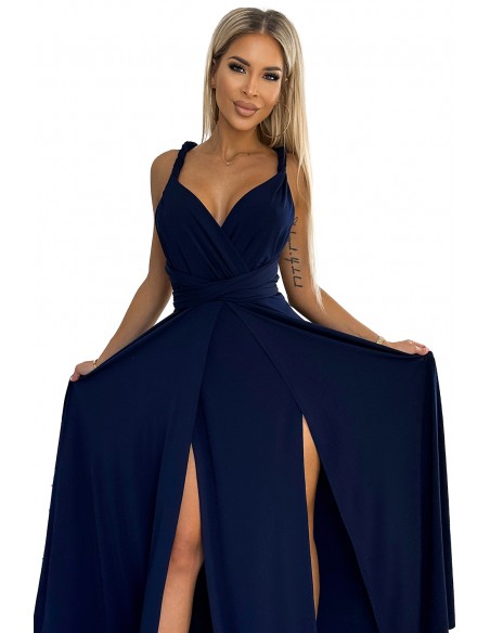  509-1 Elegant long dress tied in many ways - navy blue 