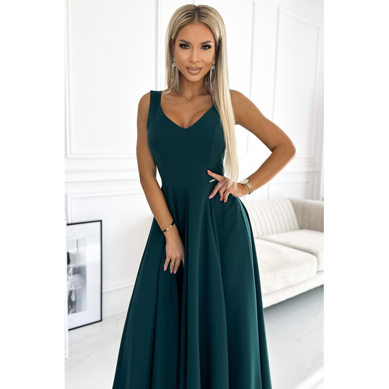246-5 CINDY long elegant dress with a neckline - green  2