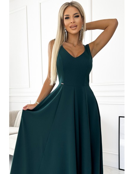  246-5 CINDY long elegant dress with a neckline - green 